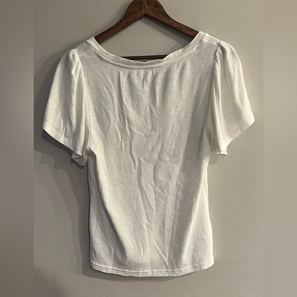 GAP Women’s White Scoop Neck Flutter Sleeve Rib Tee Size L - Picture 2 of 5